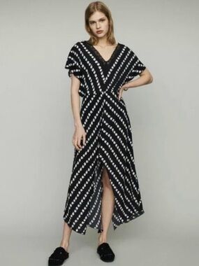 Maje Ritta Daisy Crepe Midi Dress Size 2 USA 6